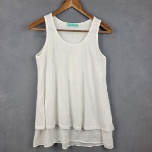 Chris & Carol Layered Tank Top Womens Small White Sheer Lined Stylish Scoop Neck